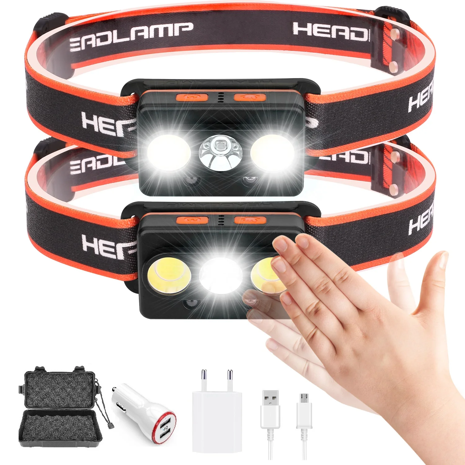 Портативный налобный фонарь с датчиком движения миниатюрный светодиодный COB