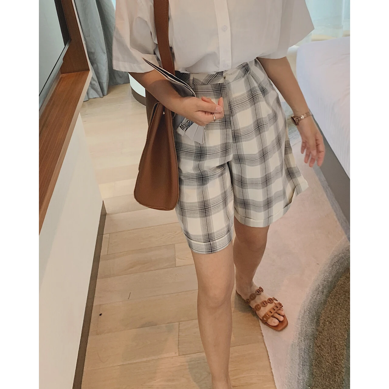 

2021 Women's Plaid Checkered Wide Leg Short Pants Trousers Suits Za Woman Y2k Korean Clothes Capris Jeans Shorts Gothic Indie