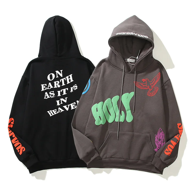 

Smiley Print West Streetwear Sweatshirt Oversize Unisex Letter Print Fleece Winter Hoodies Hip Hop Oversized Clothes 2021 New