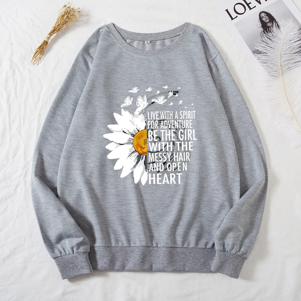 

SLPBELY Women Sweatshirts Streetwear Pullover Spring Autumn Flower Printed Tops Long Sleeve Solid Lady Graphic Crewneck Clothes