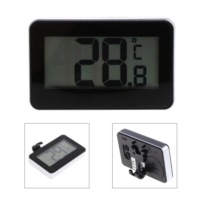 

Fridge Refrigerator Thermometer Waterproof with Hanging Hook Stand LCD Display Screen G8TC
