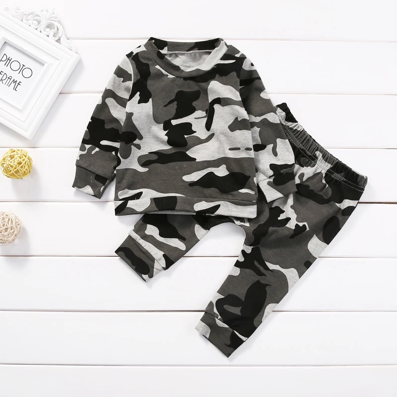 2Pcs Newborn Clothes Baby Boy Clothing Set Fashion Cool Camouflage Long-sleeved T-shirt+Pants Autumn Infant Toddler Outfits |