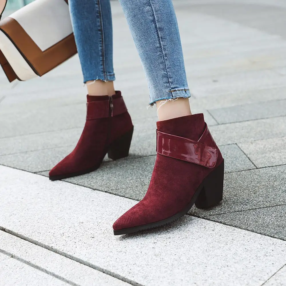 Ankle Boots for Women Autumn Winter Western Cowboy Slip on Wedge High Heel Brown Black Suede Shoes Botas 32-43 | Обувь