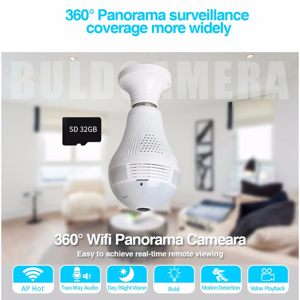 Мини домашняя камера видеонаблюдения 360 панорамный Wifi беспроводной светильник
