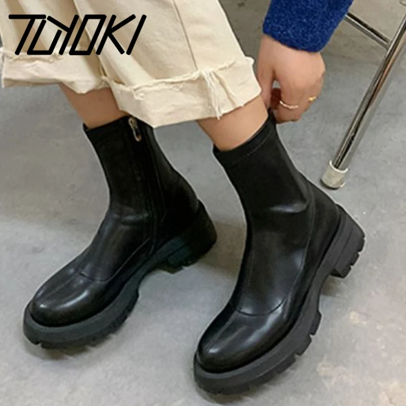 

Tuyoki New Women Ankle Boots Thick Sole Zipper Ins Style Chunky Winter Shoes Woman Fashion Cool Short Boots Size 34-39