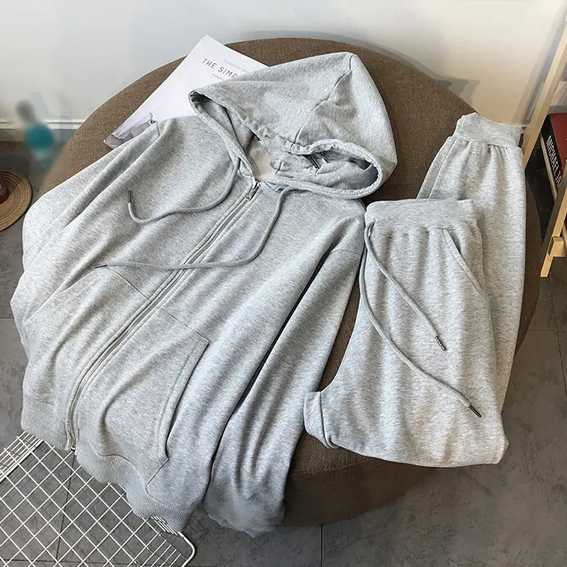 

Autumn Tracksuit Set For Women Zipper Hoodies Sweatshirt Drawstring Jogging Pant Lady Suit 2021 Streetwear Sportwear Set Female