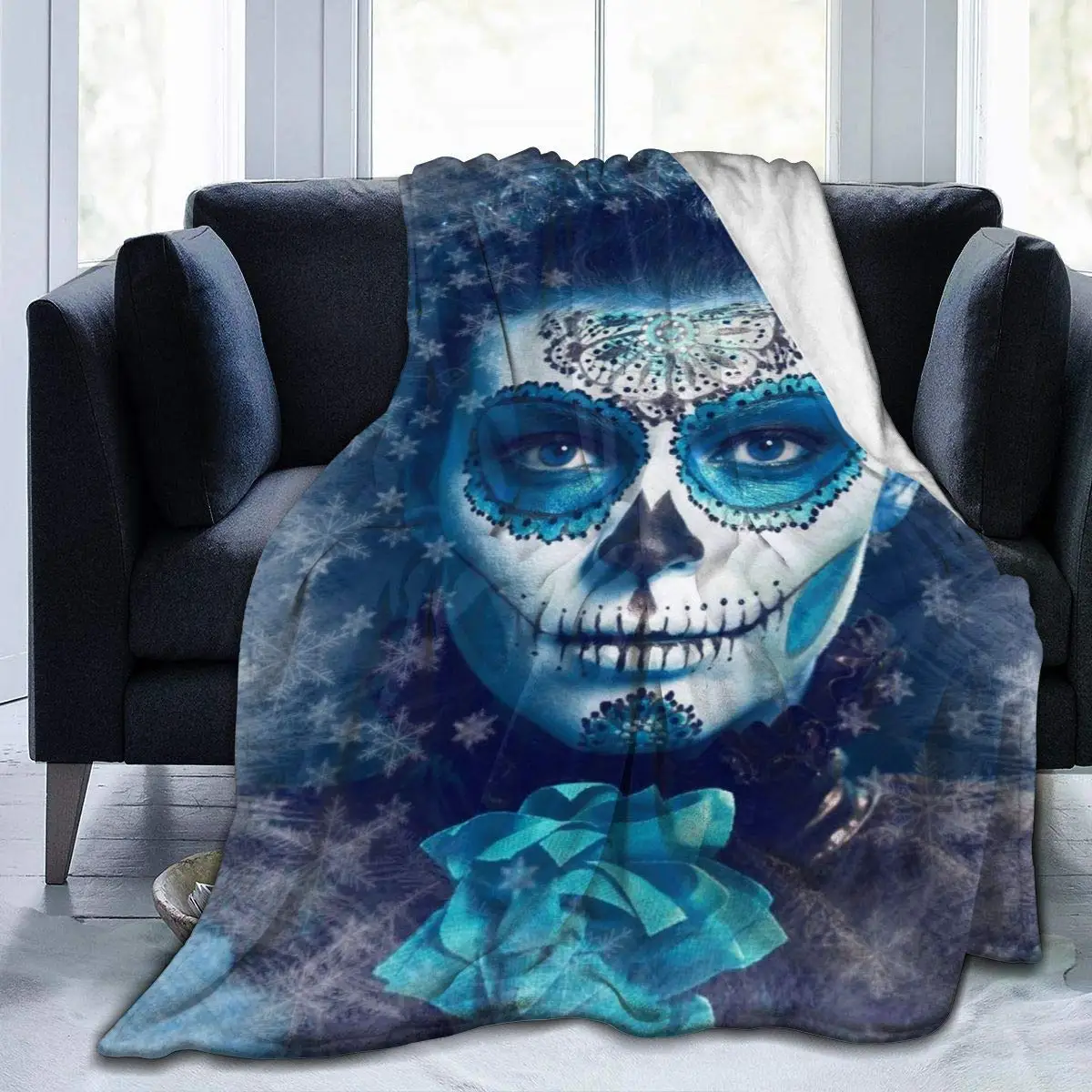 

Sugar Skull Santa Muerte Concept Throw Blanket Lightweight Flannel Fleece Blanket for Couch Bed Sofa Travelling Camping for Kids