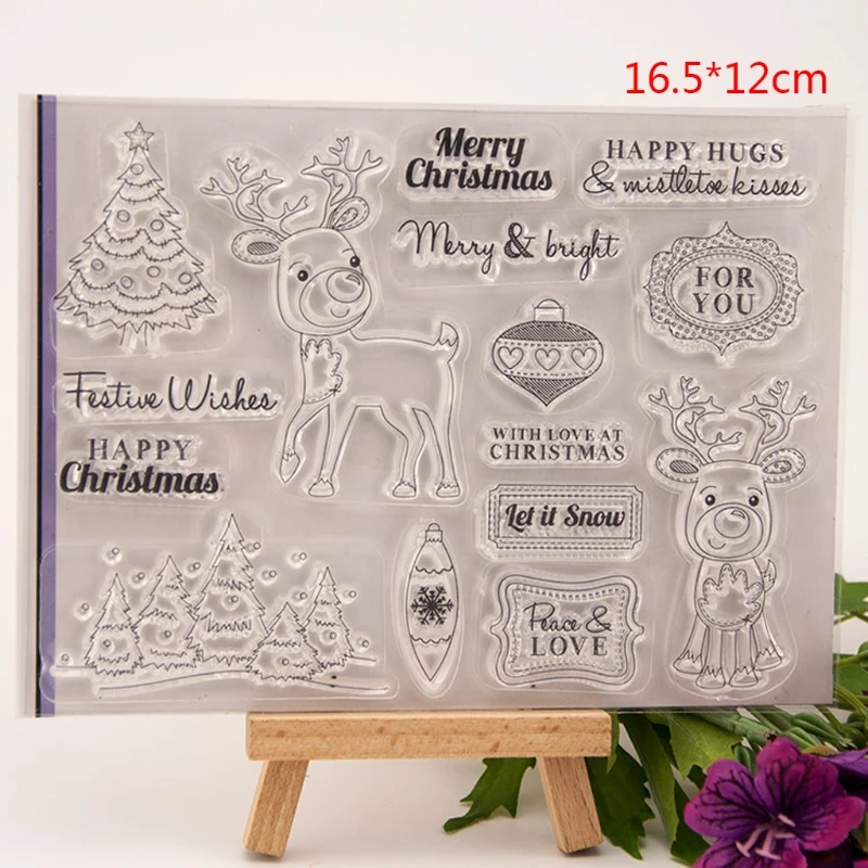 Merry Christmas Deer прозрачный штамп DIY силиконовый Скрапбукинг карта подарок M4YD