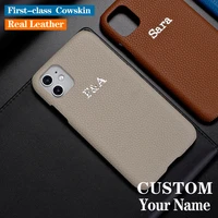 luxury customize name letter bronzing real leather phone case for iphone 12mini 7 7plus 8 8plus 11 12 mini pro x xr xs max