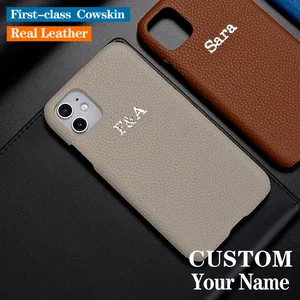 luxury customize name letter bronzing real leather phone case for iphone 12mini 7 7plus 8 8plus 11 12 mini pro x xr xs max free global shipping