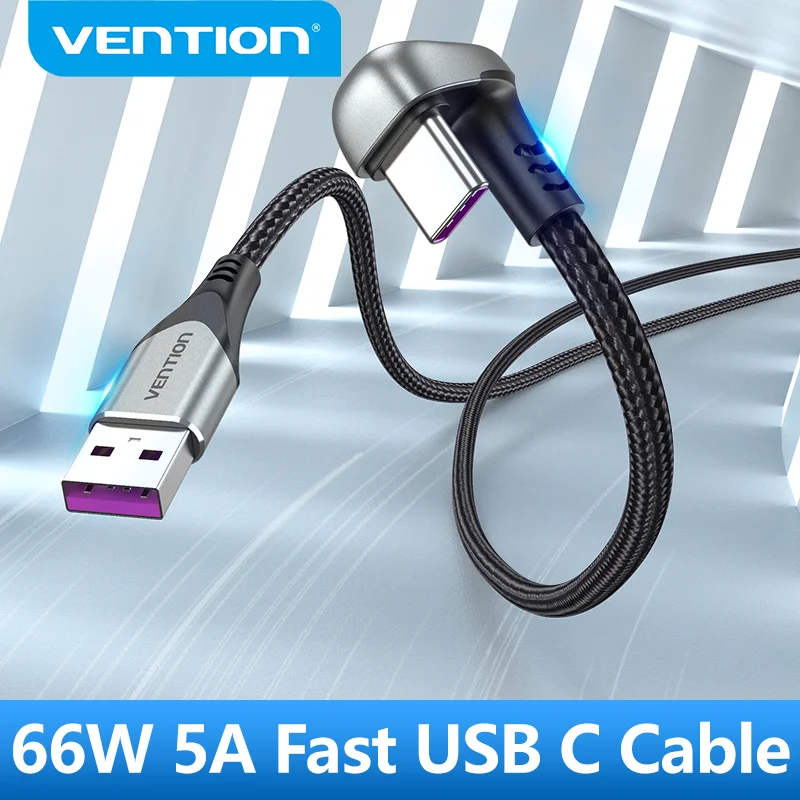 Vention-Cable USB tipo C para móvil, Cable de carga rápida de ángulo...