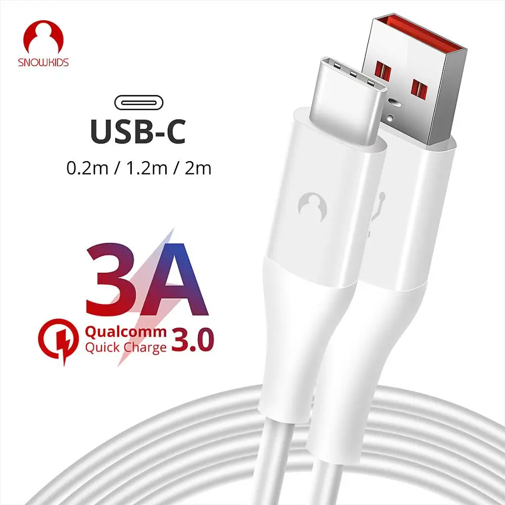 Кабель зарядный Snowkids с разъемом USB Type-C для HTC 10 U11 U12 Xperia XZ Huawei Samsung Galaxy S8 S9 P10 длина 2 м