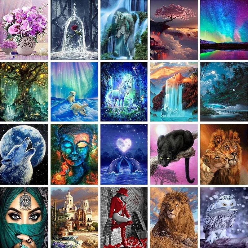 

5D Diy Round Diamond Painting Cross Stitch Kits Animal Landscape Diamond Embroidery Kits Diamond Mosaic Home Decorative Drill