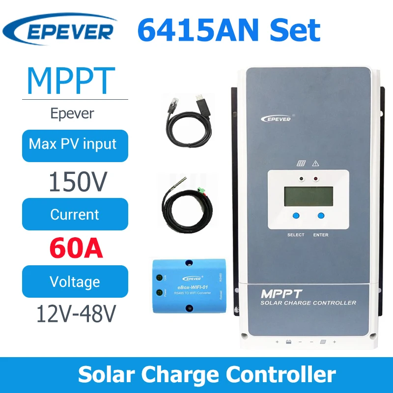 

EPever Tracer6415AN 60A Solar Charger Controller MPPT 12V 24V 36V 48V Auto For Max 150V Solar Panel Input Regulator With BLE/TSR