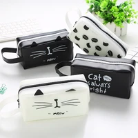 1pc kawaii creative pencil case black and white cat zipper pencil bags cute large capacity student simple storage bag stationery