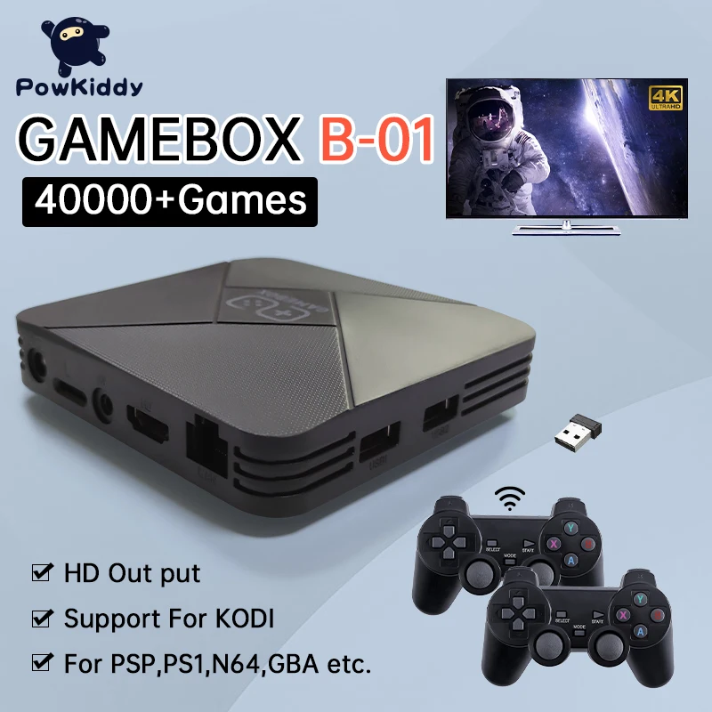 

POWKIDDY Super Console G5 Game Box 4K HD Video Game Consoles For PS1/PSP/N64 40000+ Games With 2.4G Wireless Controllers Retro