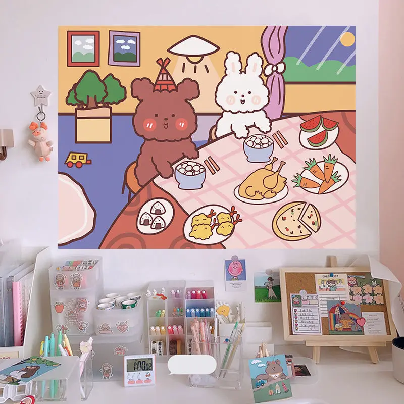 

Ins Cartoon Wall Stickers Self-adhesive Wallpaper Waterproof Moisture-proof Wall Stickers Students Kawaii Background Wall Paper
