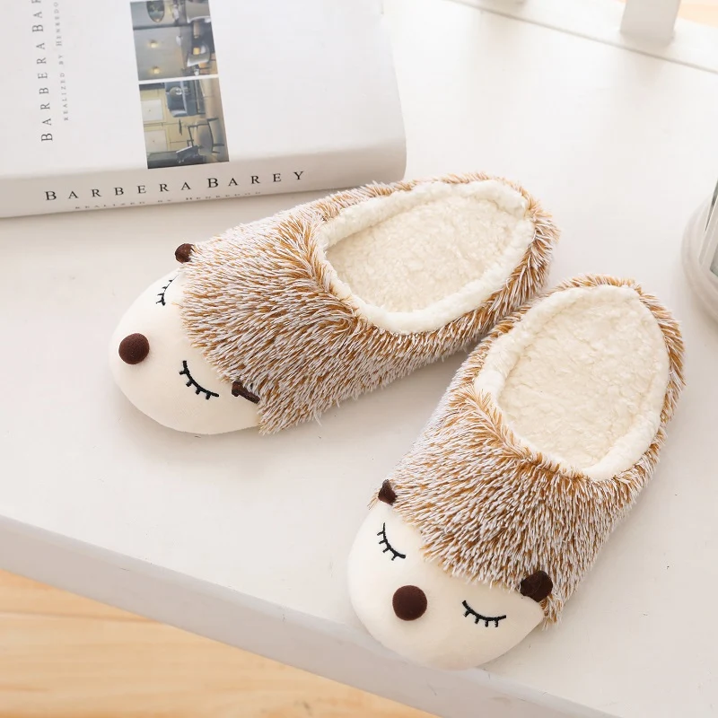 Scsech/милые коричневые Тапочки с изображением Ежика для больших детей домашние