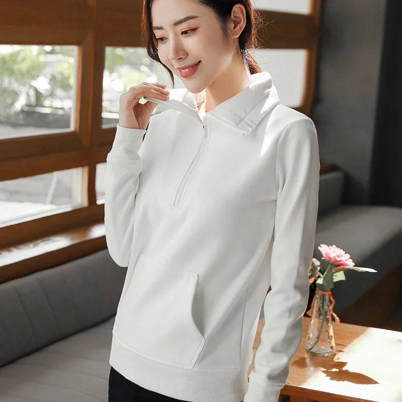 

Large lapel zipper plus velvet pullover Korean version plus velvet padded hoodie all-match 2021 women's pullover jacket 6976-1