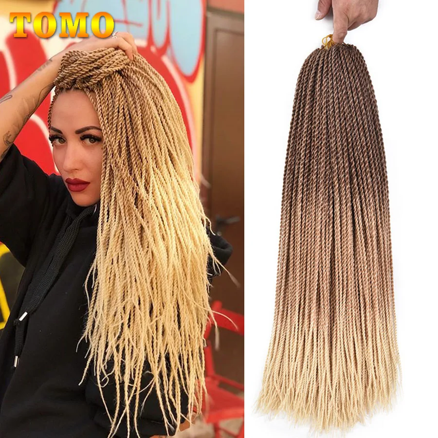 

TOMO Ombre Senegalese Twist Braids Hair Extensions 24Inch High Temperature Synthetic Crochet Braiding Hair Three Tone Pink Color