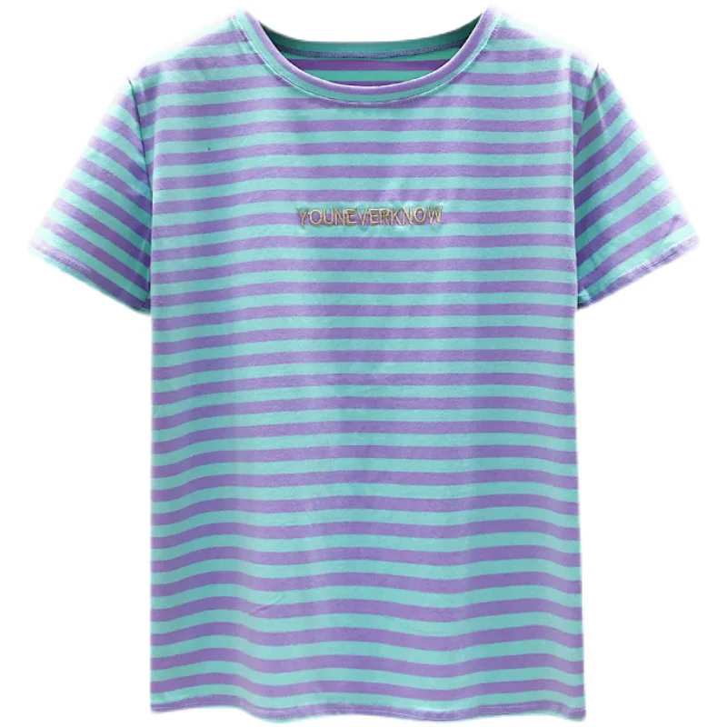 

Женская футболка в полоску, с вышивкой, с рукавом до локтя