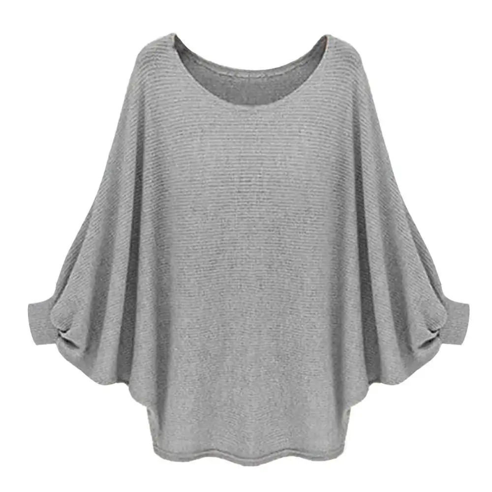 

50% Hot Sale Plus Size Women Solid Color Oversized Batwing Sleeve Sweater Long Sleeve Jumper Pullover