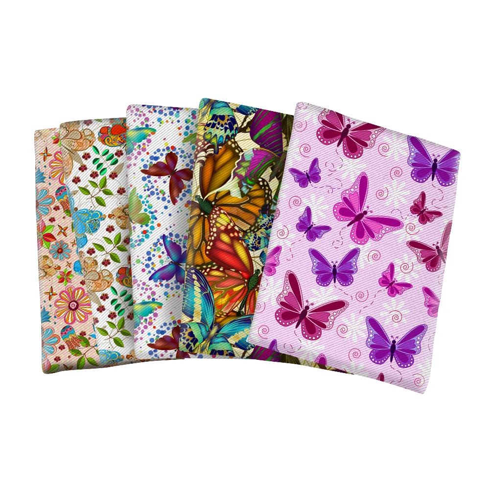 Эстетичная саржевая ткань с принтом бабочки из полиэстера и хлопка для шитья в