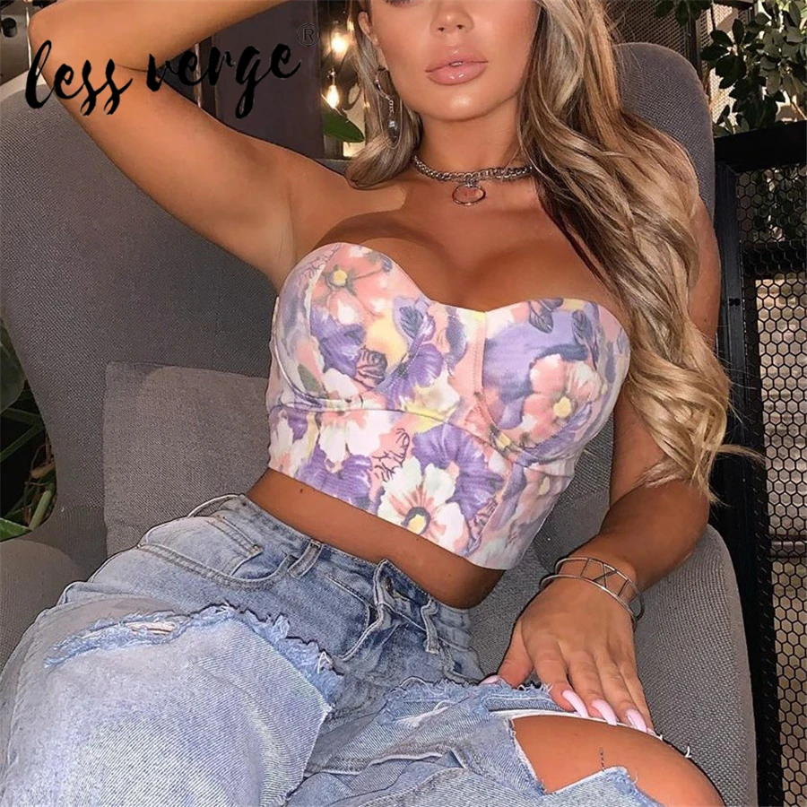 Женский укороченный топ Lessverge бюстгальтер без бретелек с цветочным принтом
