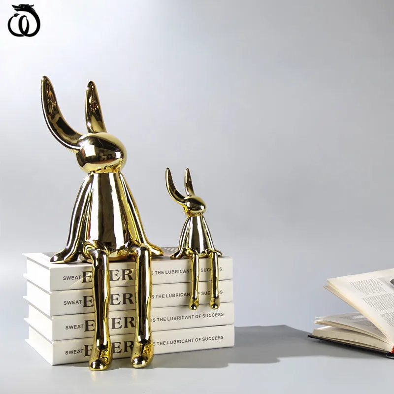 

WU CHEN LONG Creative Electroplating Rabbit Art Sculpture Animal Bunny Figurines Resin Crafts Shop Office Home Decoration R6676