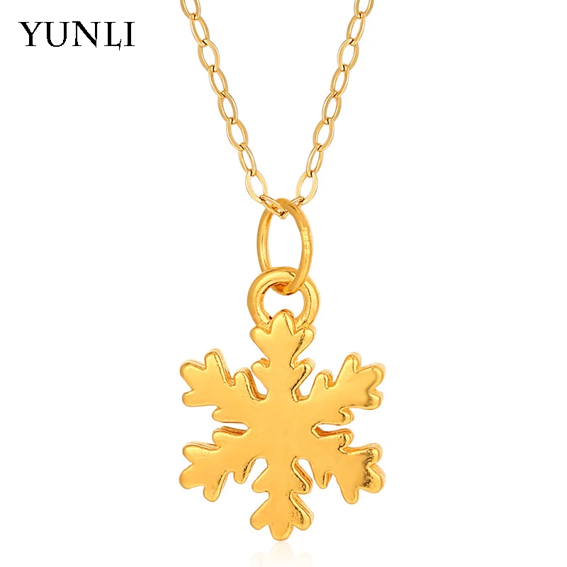 YUNLI Pure 24K 999 Подвеска из золота с искусственными снежинками и цепочкой настоящего