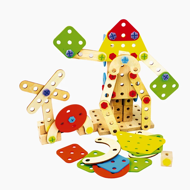 

138 pieces of disassembling and assembling building blocks removable wooden screws and nuts puzzle toys