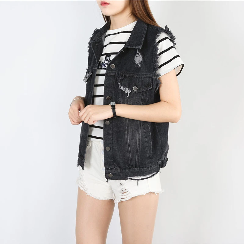 Женский джинсовый жилет Unua amo короткий черный без рукавов в Корейском стиле