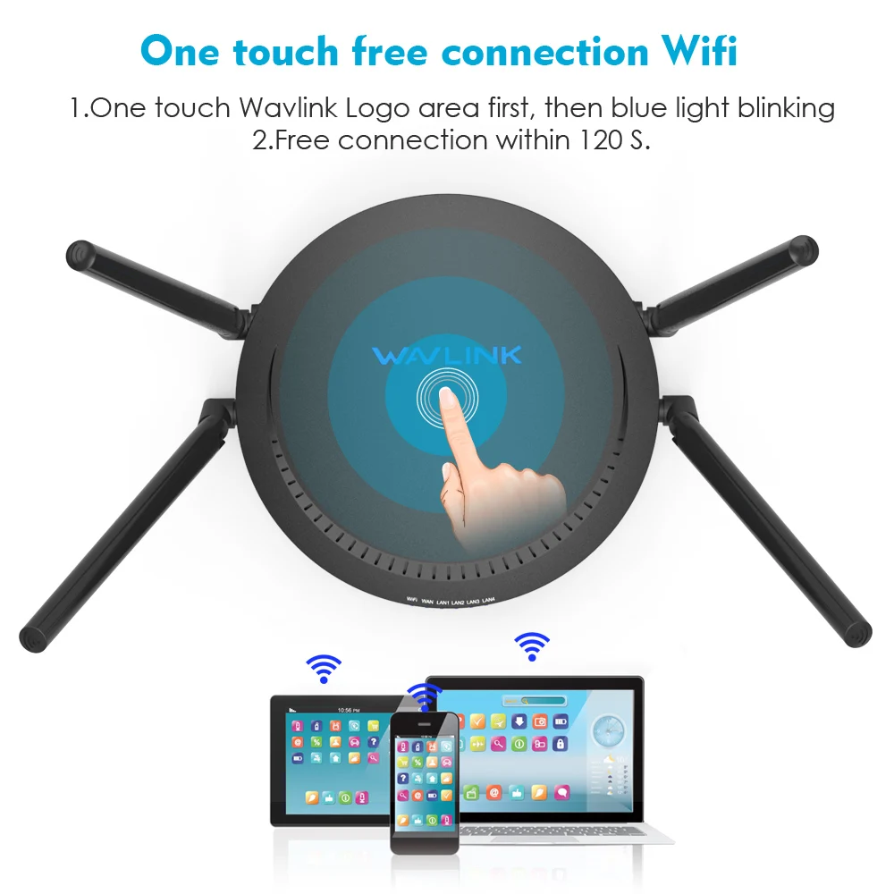 Беспроводной Wi Fi роутер Wavlink двухдиапазонный 5 ГГц 1200 Мбит/с репитер с Touchlink