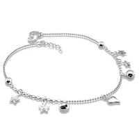 fashion 925 sterling silver bell anklets for women concise style shining stars foot jewelry solid silver chains lady gift