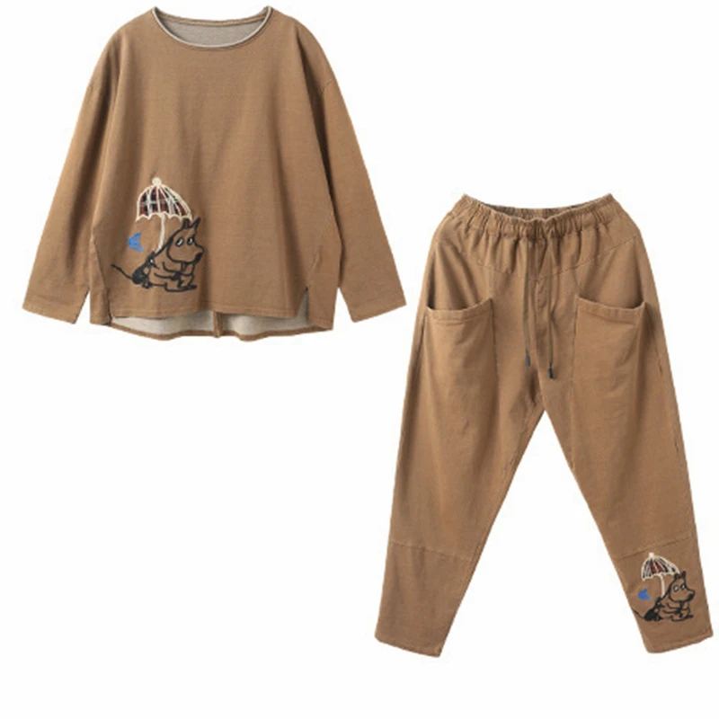 

Fashion Suit Women's Sports All-match Tracksuit WomenCartoon Printing Two-piece Set 2020 Spring New Loose Casual Vintage Retro