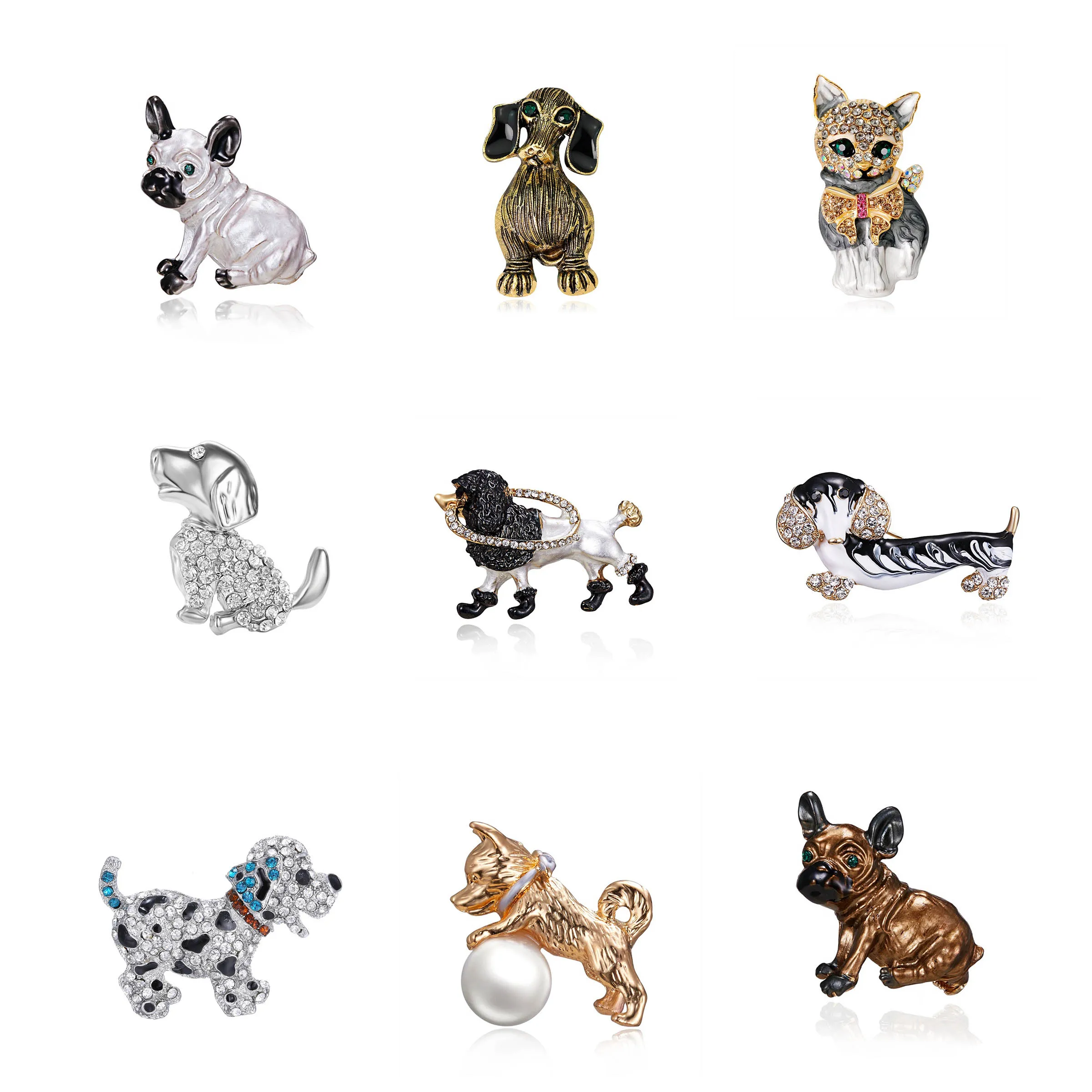 Fashion Pet Cat Dog Brooch Rhinestone Cute Animal Brooches Pins Women Men Lovers Enamel Crystal Party Jewelry Gift Accessories
