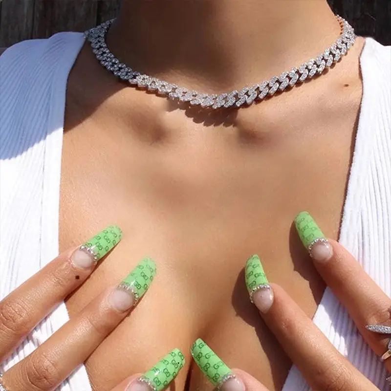 Ожерелье чокер JJFOUCS женское украшение из кубинской цепи с кристаллами под золото