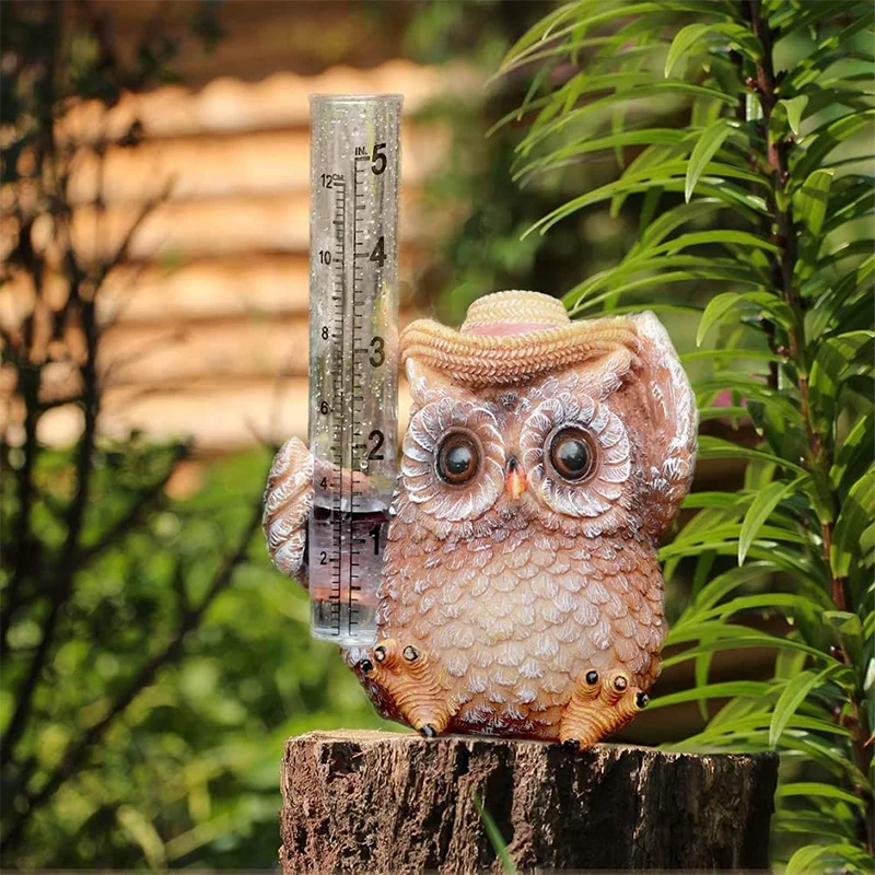 

High Quality Owl Rain Gauge Rain Gauge Up to 15mm Measurement Tool For Garden Water Ground Resin Animals Statue