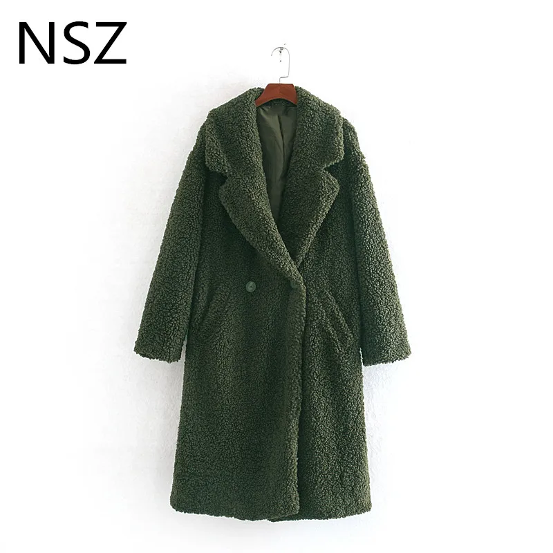 NSZ Женское зимнее теплое длинное пальто из искусственного меха элегантное модное