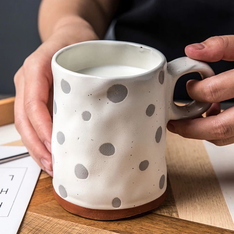 

Japanese Art Retro Ceramic White Lattice Coffee Mug Minimalist Home 375ml Breakfast Milk Cup Office Afternoon Tea Flower Tea Cup