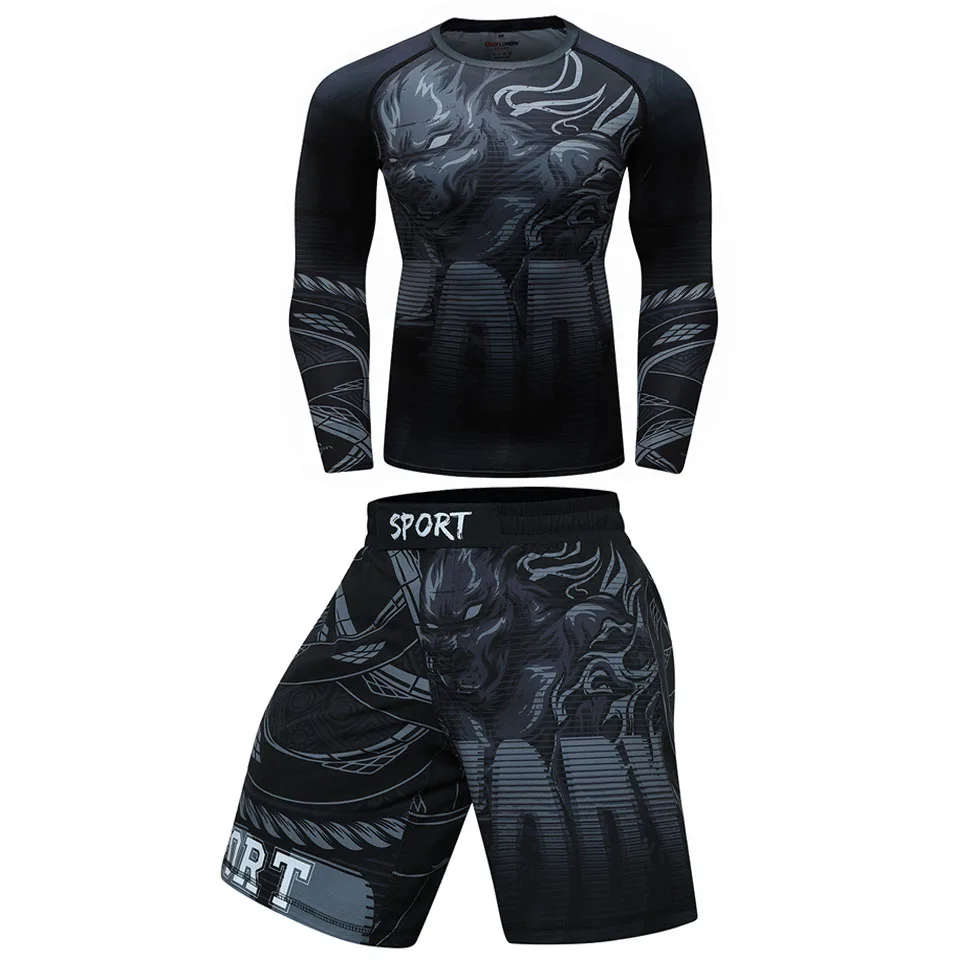 Комплект одежды для ММА компрессионные штаны из Джерси и с 3D принтом Rashguard Bjj