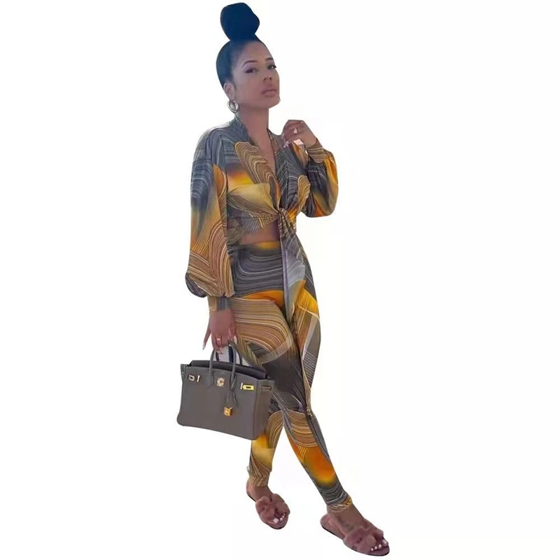 Элегантный комплект из двух предметов с принтом Женский Осенний укороченный топ