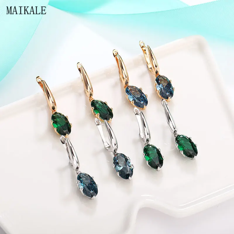 Женские классические серьги капельки MAIKALE с зеленым и синим цирконом корейская