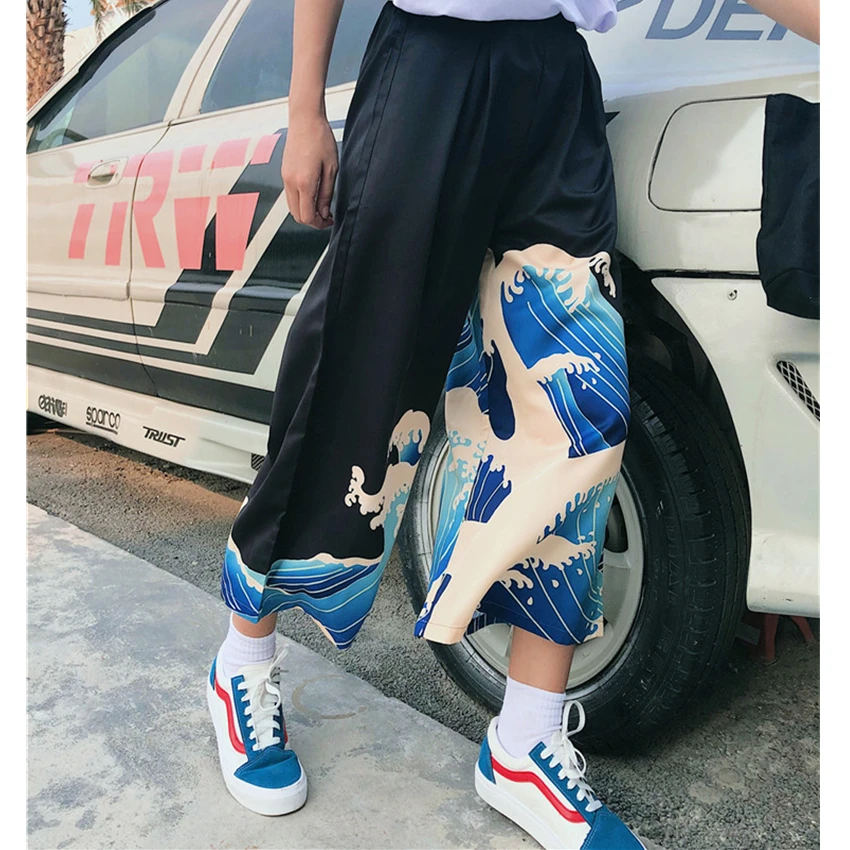 

Streetwear Women's Pants Japanese Style Harajuku Oversize Wide Pants Wave Printed Woman Trousers Hip Hop