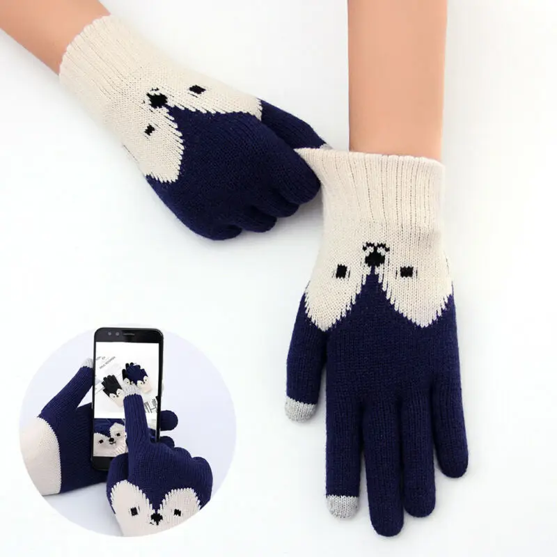 Новые женские теплые шерстяные тянущиеся перчатки для сенсорного экрана с