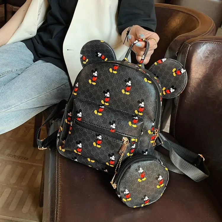 

New Disney Cartoon Mickey Lady Backpack Fashion Large Capacity High Quality Leather Luxury Mini Lady Backpack Travel Backpack