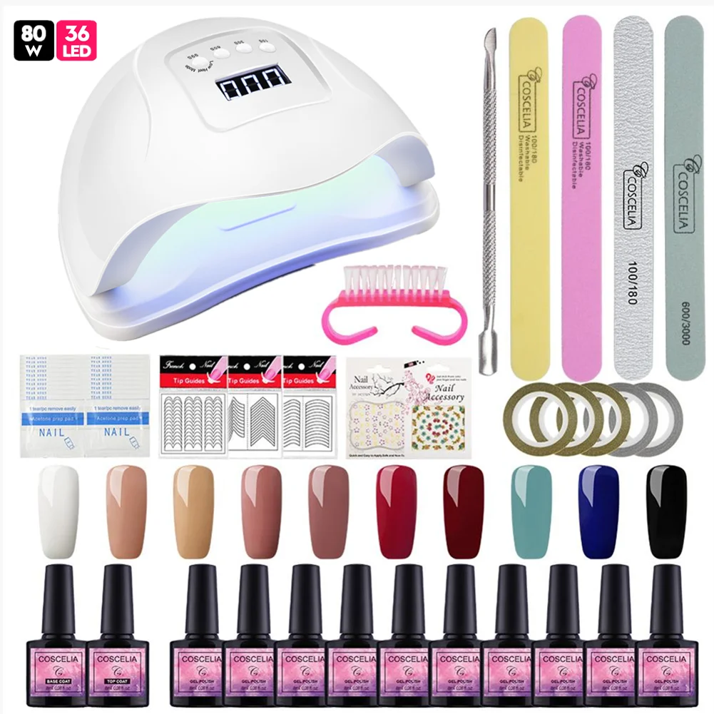 Набор ногтей для маникюра с 80 Вт УФ светодиодный светильник Сушилка Топ База 10 шт.