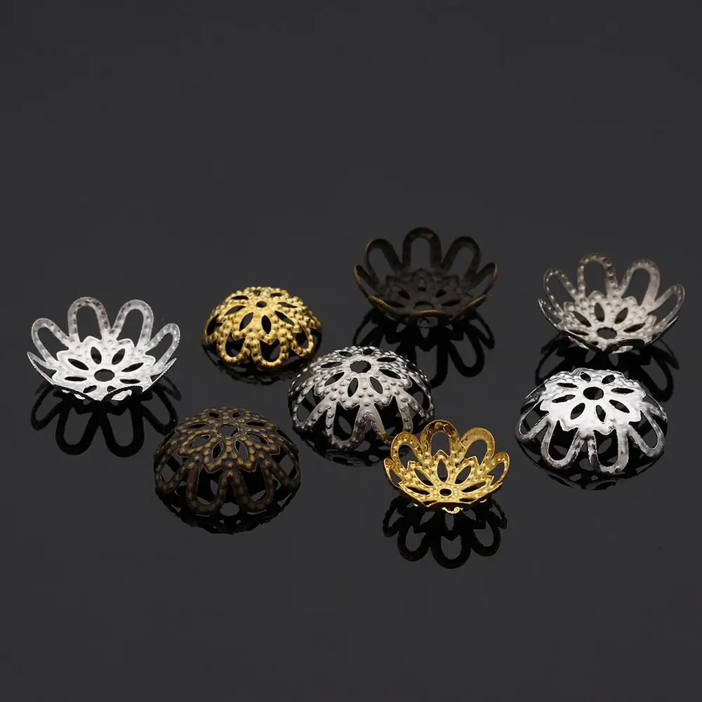 

100pcs/lot 14.5x1.5mm Gold Metal Hollow Flower Spacer Beads End Caps Pendant DIY Charms Connectors For Jewelry Making Findings