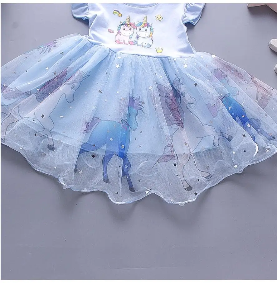 Платье-пачка для девочек с изображением единорога летнее газовое Радужное |