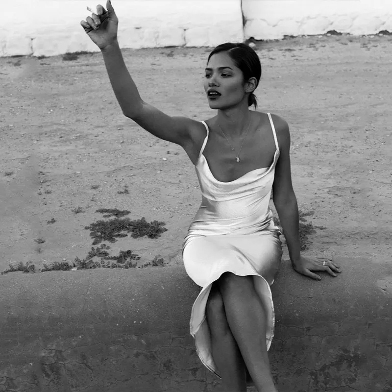 

Ladies New Fashion Noble Sexy Nightclub Dress Pure Cotton High Waist Sling Halter Pure Color Evening Dress Long Skirt S-L